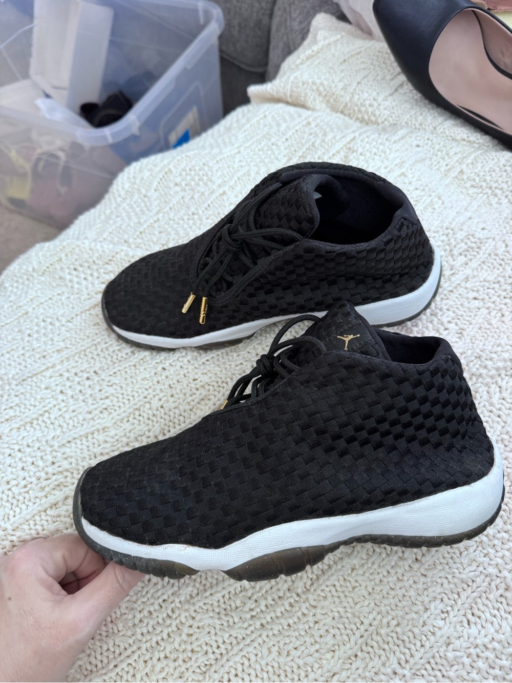 Nike Jordan Black Woven Low-Top Sneakers with Gold Accents $100 OBO